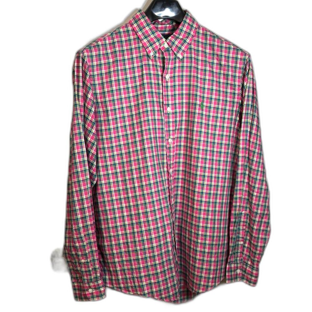 Polo Ralph Lauren Pink Green Plaid Button Down Shirt Men’s XL Green Pony